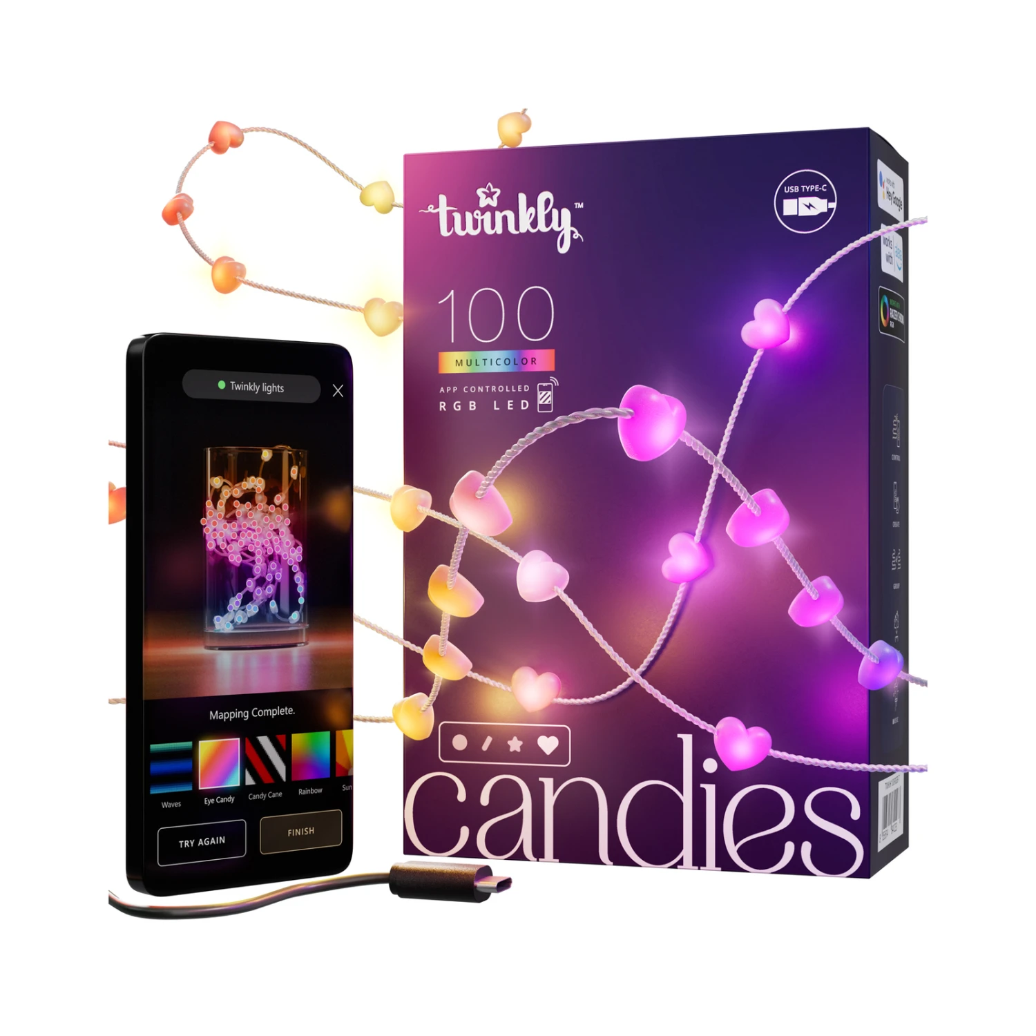 Twinkly Candies Herzen Bluetooth WLAN RGB Klar 6m – Bild 9
