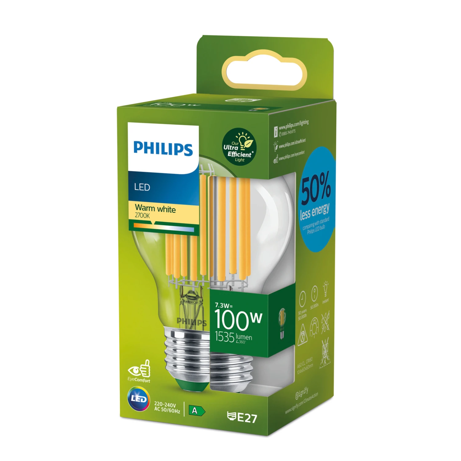 Philips E27 LED-Lampe A60 7,3W 1535lm 2.700K Klar – Bild 4