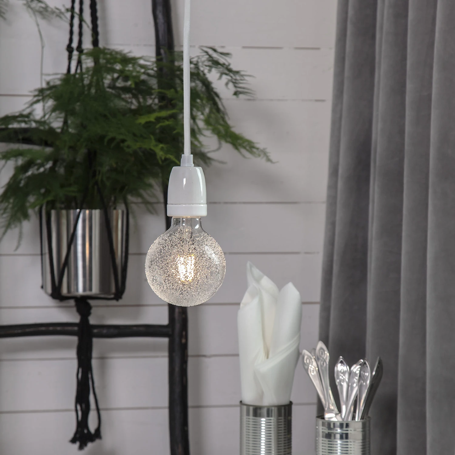 E27-Fassung Glaze Mit Kabel, Weiß