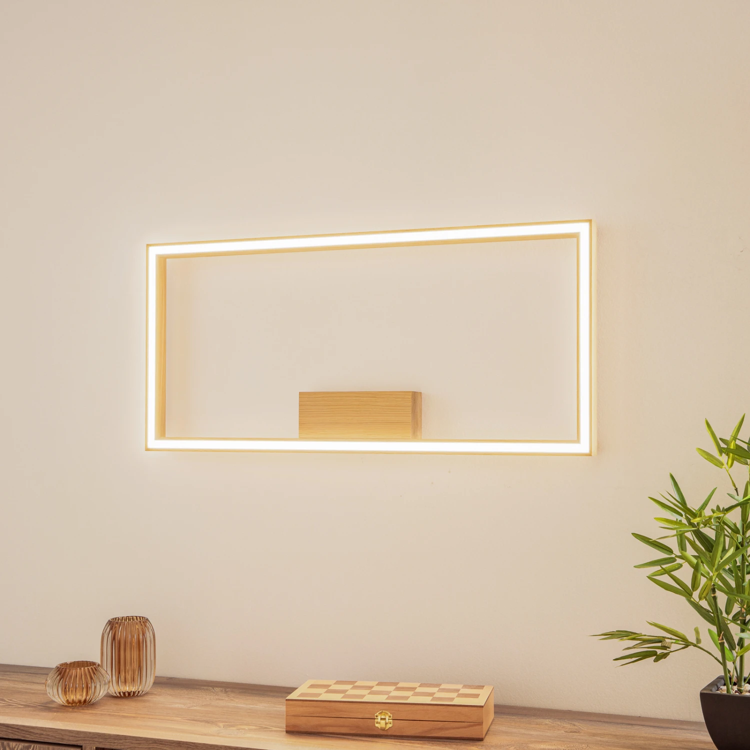 Envostar Lineo LED-Wandlampe, Eichenholz, 83x38cm