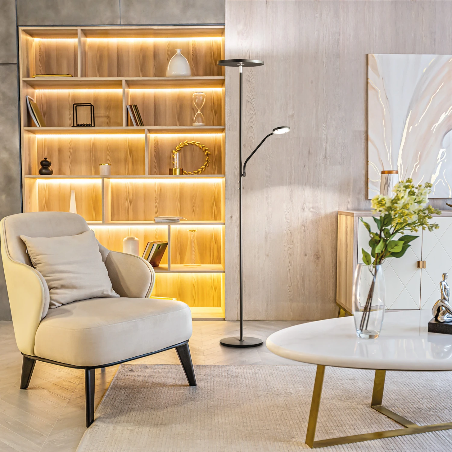 LED-Stehleuchte Fabi Mit Leselampe, Schwarz Matt – Bild 6