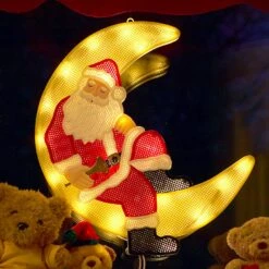 LED-Fensterbild Weihnachtsmann Im Mond