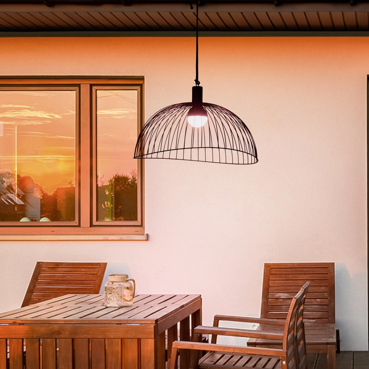 Akku-LED-Pendelleuchte David, Eisenschirm, Dimmbar – Bild 2