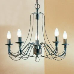 Kronleuchter Vela, Fünfflammig, Schwarz-grün Antik