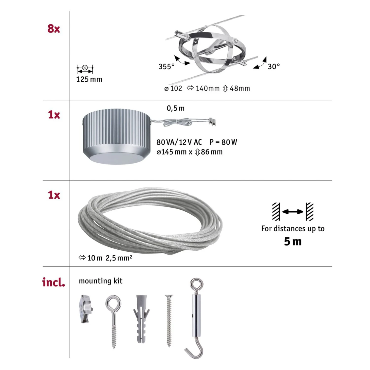 Paulmann Cardan Seilsystem 8fl. Chrom Matt/chrom – Bild 6