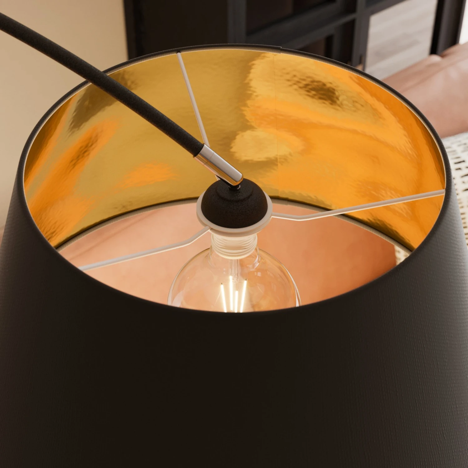 Bogenstehlampe Esti Mit Stoffschirm, Schwarz-gold – Bild 9