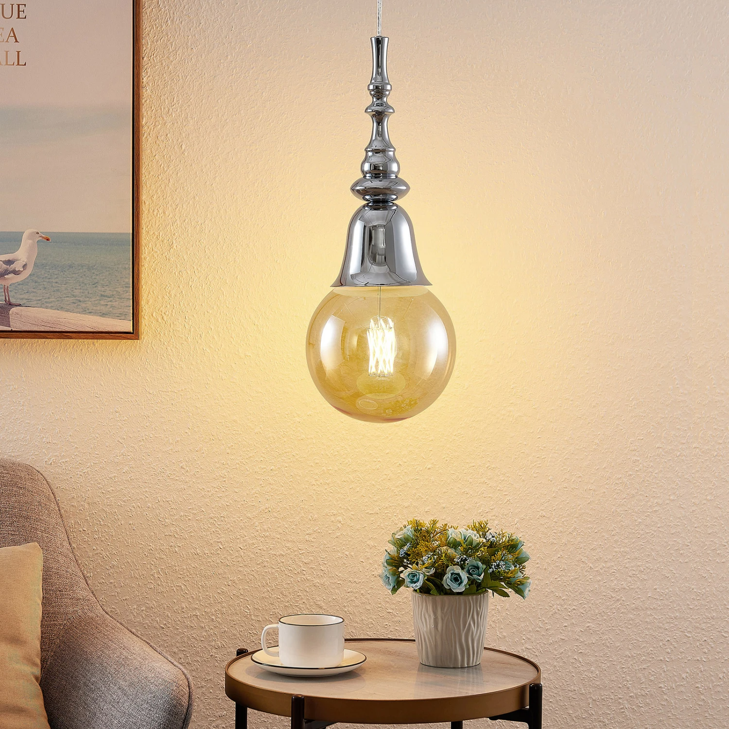 Lucande Gesja Pendellampe, Schirmlos, 1-fl., Chrom – Bild 2