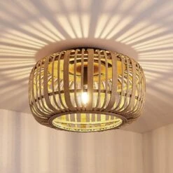 Lindby Canyana Deckenleuchte Aus Rattan, Natur